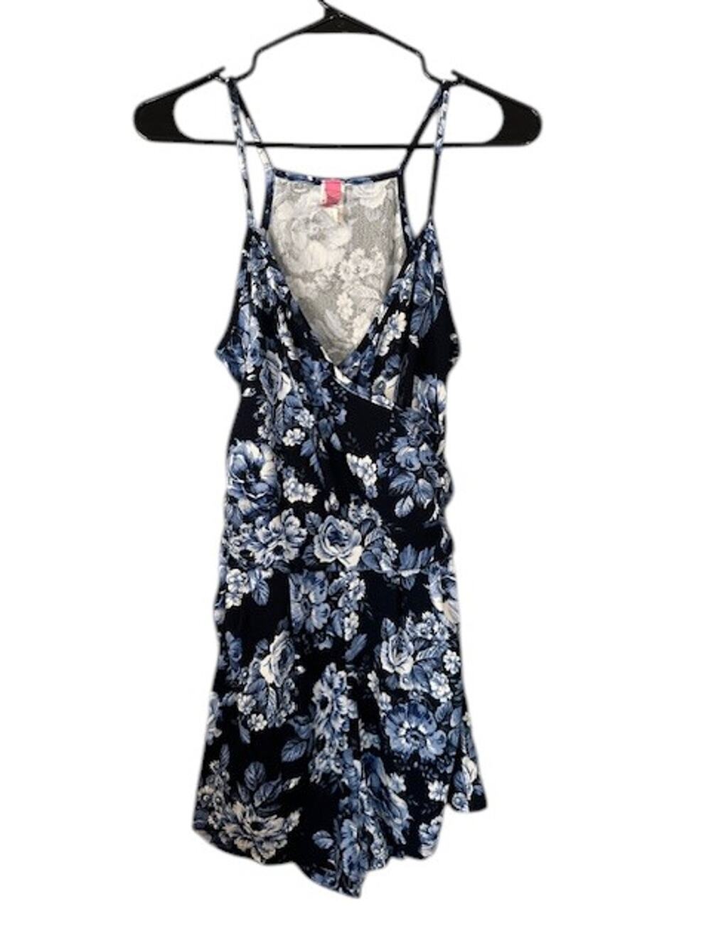 Route 3 Blue Multi Color Floral Sleeveless One Piece Romper Women Sz Sm